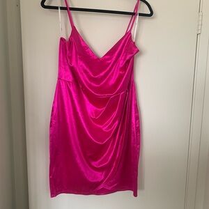 Lulu’s Forever Your Girl Magenta Satin bodycon mini dress XL